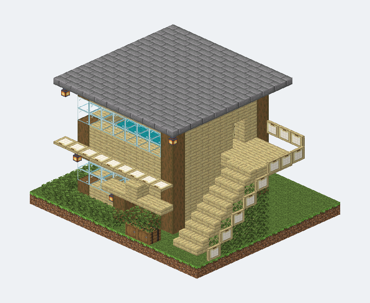 外梯雙層木屋 · 冷色模型預覽