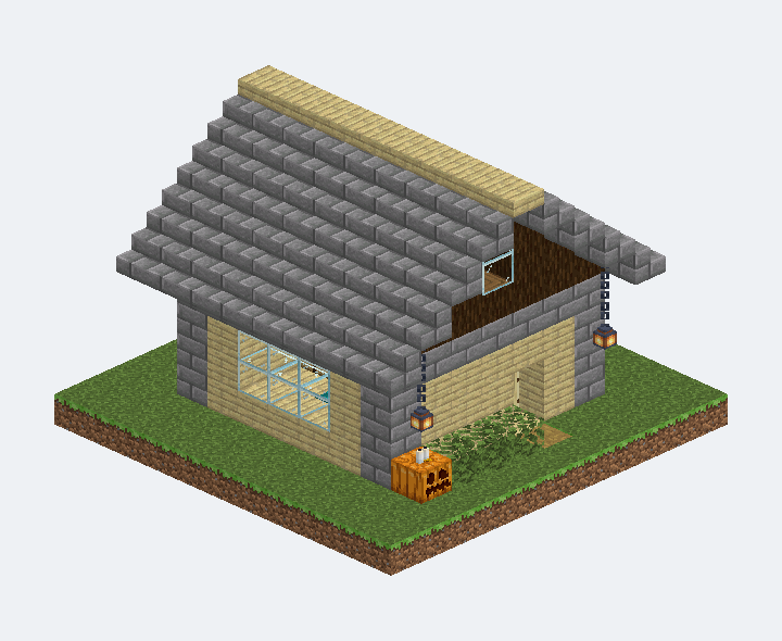 石磚山牆小屋 · 冷色模型預覽