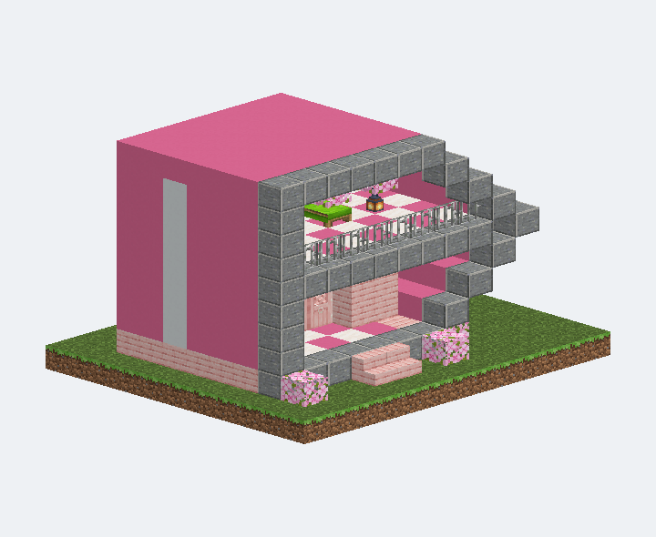 粉紅折角框架住宅 · 原配色模型預覽