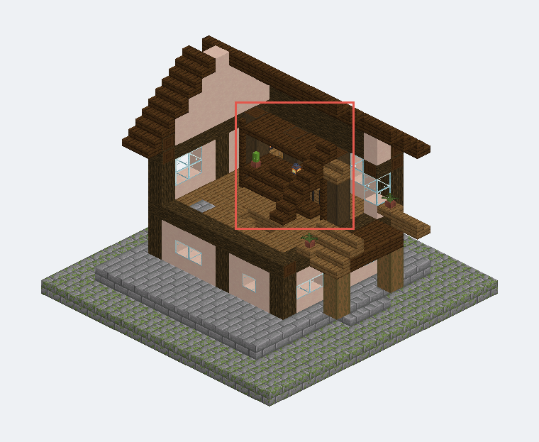 錯層博古展示櫃裝在木紋・中世紀雙層小屋的示意組合