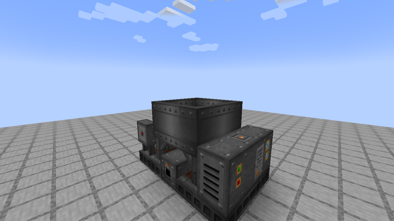 架設示意（未驗證運作）：粉碎機 3×3×2 多方塊結構（360° 環繞）